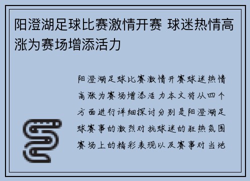 阳澄湖足球比赛激情开赛 球迷热情高涨为赛场增添活力