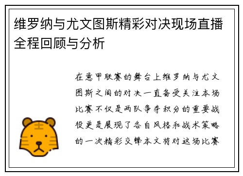 维罗纳与尤文图斯精彩对决现场直播全程回顾与分析